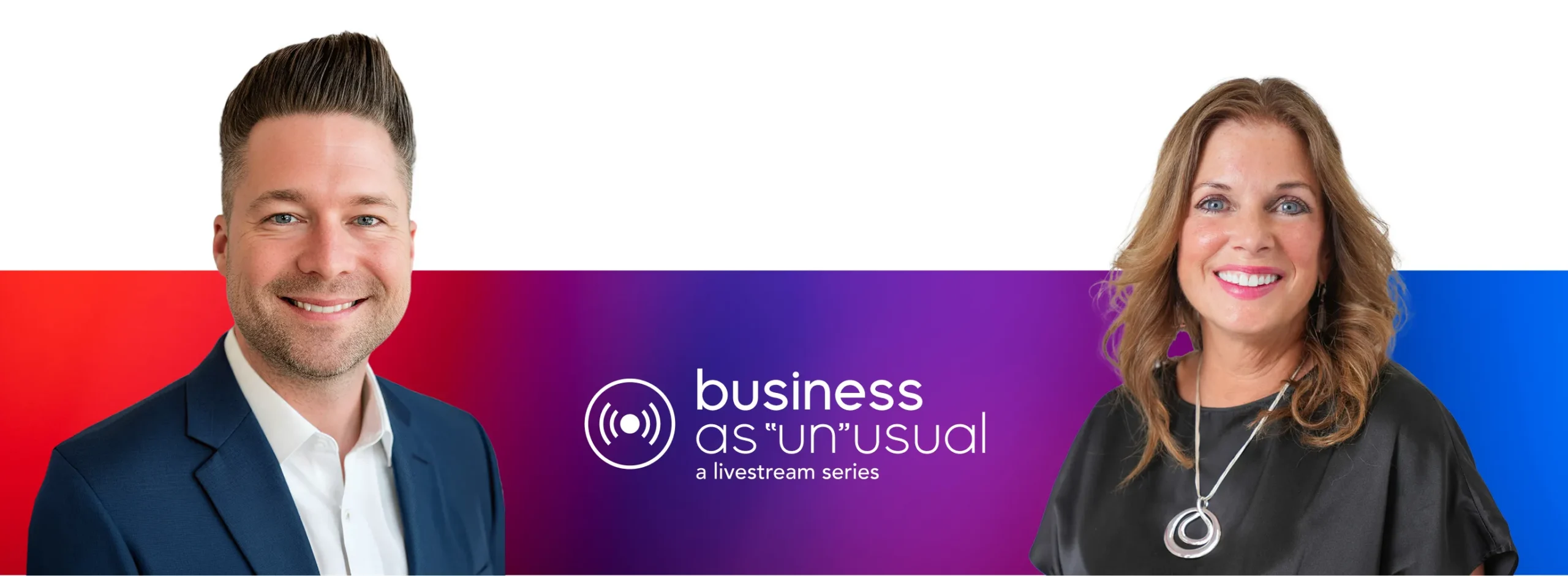 Business as unusual June 18 man in suit on left Justin True and Kathy steele CEO Red Caffeine on the right Business as unusual June 18th webinar, man in suit on left Justin True and Kathy steele CEO Red Caffeine on the right
