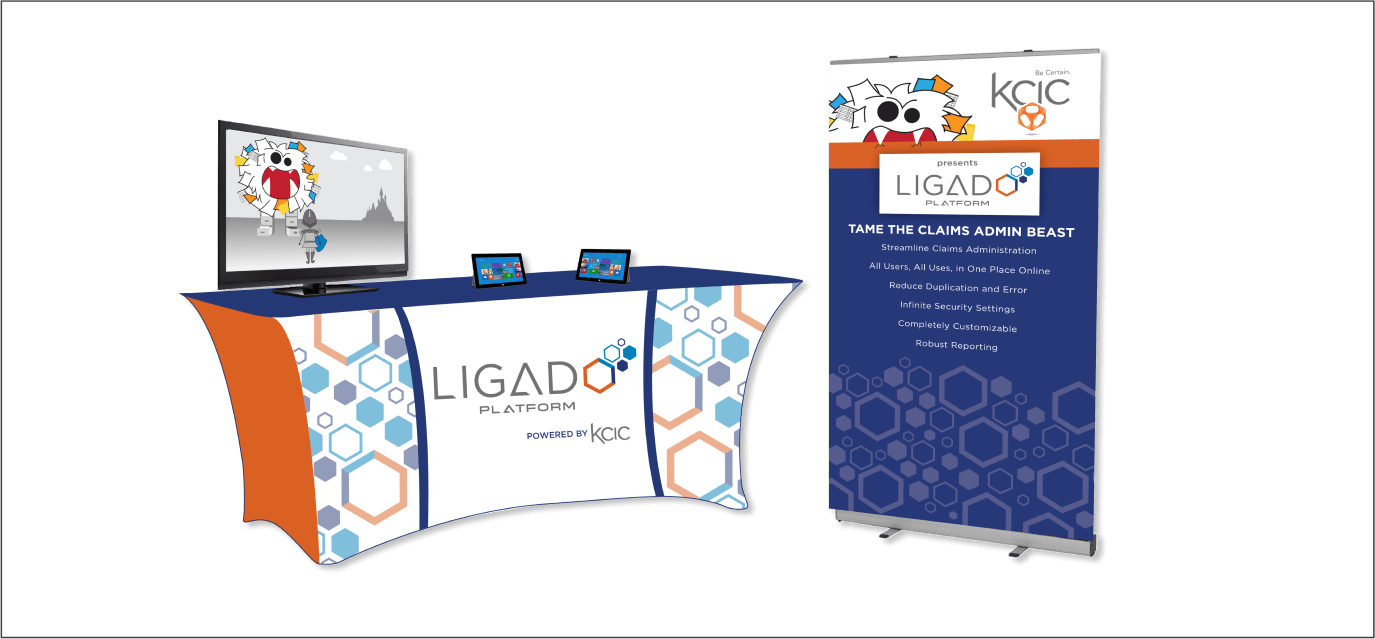 Digital mockup of a trade show or conference booth featuring Ligado branding.