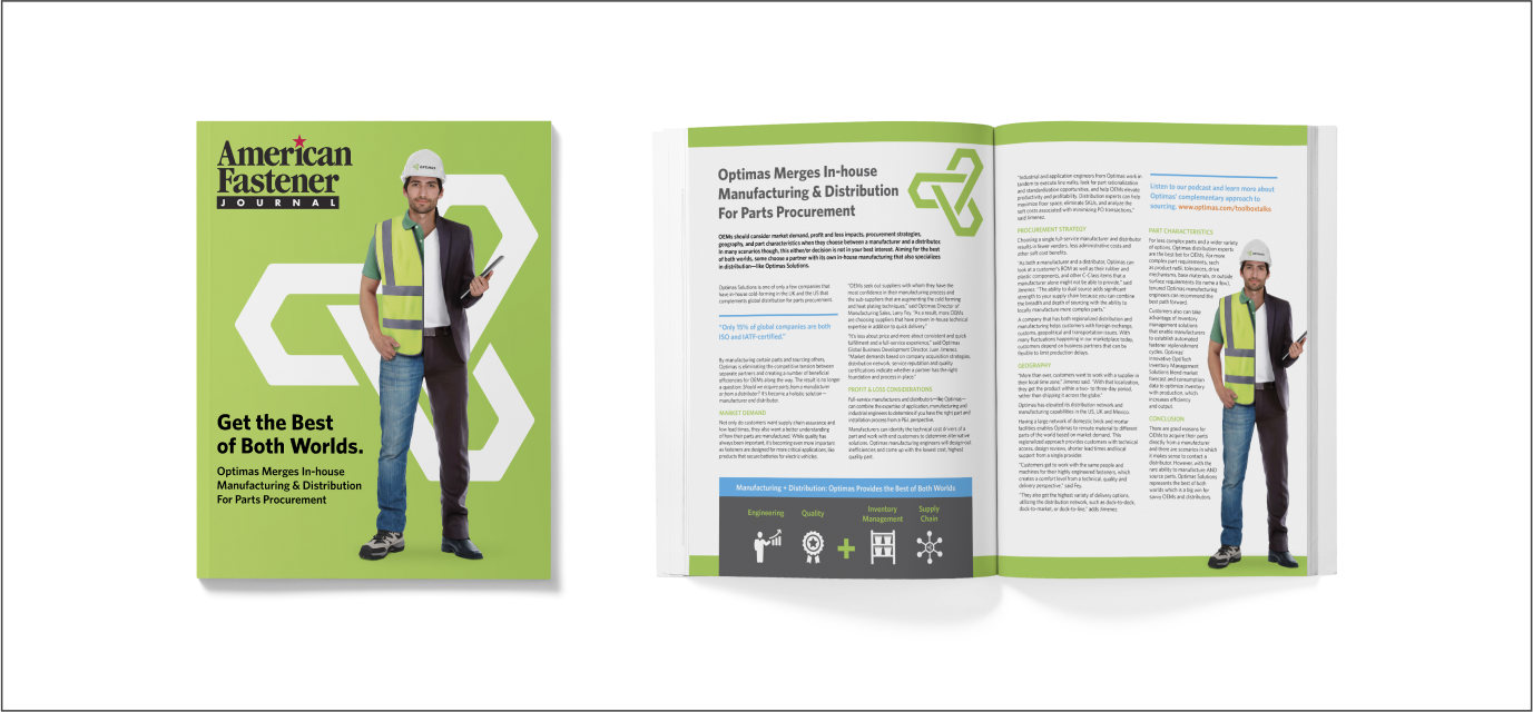 Digital mockup of a green magazine titled "American Fastener Journal"